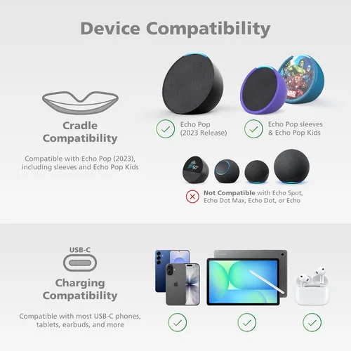 Vista 6 de Mission - Soporte de luz 2 en 1 con carga USB-C para Echo Pop, teléfonos inteligentes, tabletas y otros accesorios