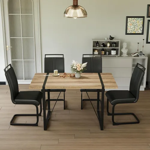 Vista 13 de Juego de mesa de comedor de cristal moderno para 4, juego de mesa de cocina rectangular, juego de mesa de comedor de 5 piezas con 1 mesa de vidrio