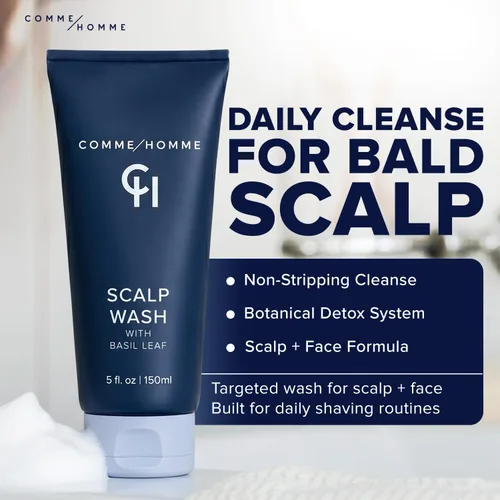 Vista 2 de Comme Homme Jabón hidratante para el cuero cabelludo para hombres calvos, limpia, calma y energiza suavemente con albahaca, aloe, té de árbol
