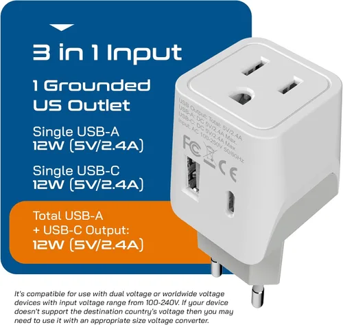 Vista 4 de Ceptics Set completo europeo de adaptador de viaje por Ceptics con USB dual - Tipo G, E/F, C - Londres - Entrada EE. UU. - Peso ligero - Perfecto
