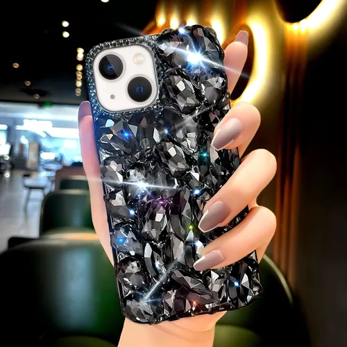 Vista 7 de Funda para iPhone 13 para mujer (6.1 pulgadas), funda de lujo muy brillante con diamantes de imitación de cristal brillante 3D en la cubierta