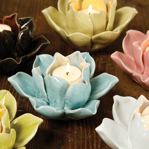 Vista 2 de HomArt Soporte para velas de té Lotus, amarillo