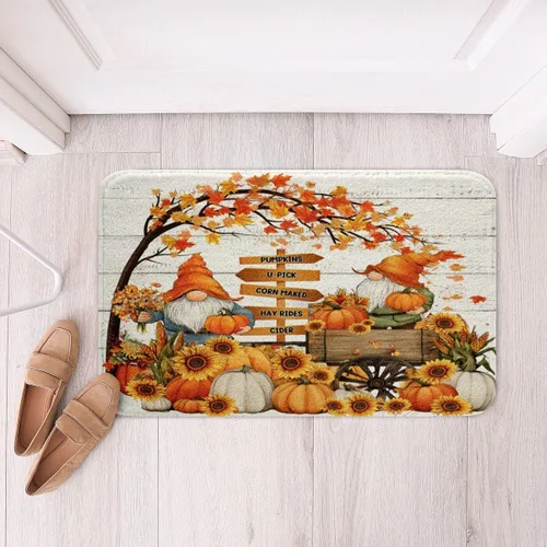 Vista 32 de Erosebridal Thanksgiving Turkey Bathroom Rugs - Fall Leaves Pumpkin Bath Mat for Kids Adults, Vintage Autumn Harvest Door Mat 16 x 24 Inch Rustic