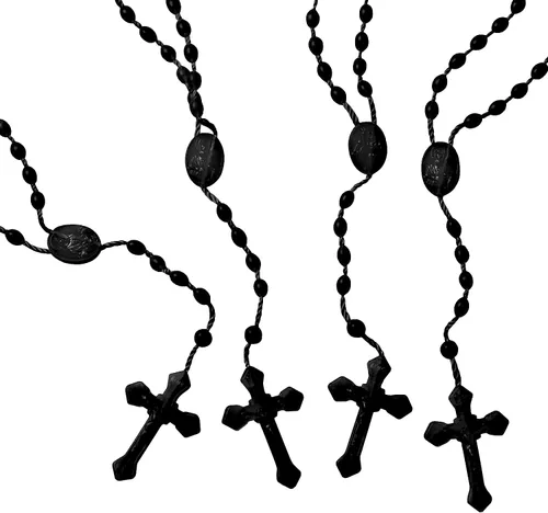 Vista 7 de 12 cuentas de rosario de plástico negro, collares de rosarios católicos a
