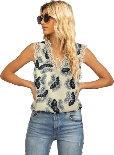 Vista 224 de VIISHOW - Camiseta sin mangas, sexy, con cuello en V y bordes de encaje para mujer, camisola de vestir, camisas de gasa, sin mangas, casuales