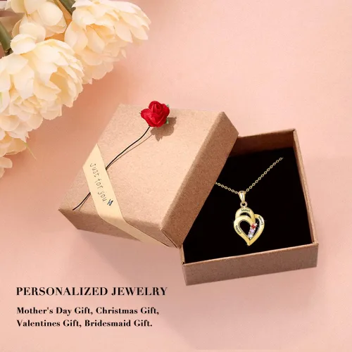 Vista 5 de Lam Hub Fong Collar con nombre para mujer, regalos personalizados para el día de la madre, collar de piedra natal para madre e hija, regalos