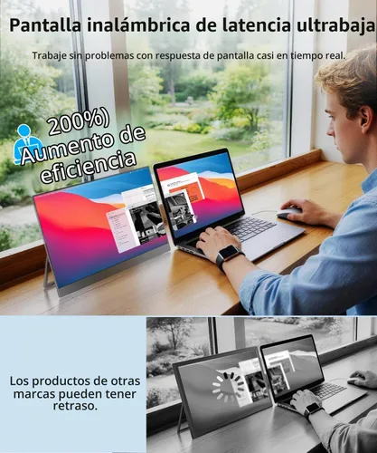 Vista 3 de Monitor portátil inalámbrico para portátil con batería y soporte, 15.6 Negro-1