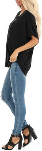Vista 4 de SAMPEEL - Camisetas de manga corta doman con cuello en V para mujer casuales para el verano