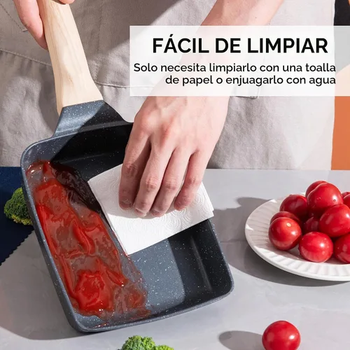 Vista 4 de Sartén antiadherente de granito para tortillas – Sartén para panqueques y olla de huevos saludable adecuada para estufa de gas, sartén versátil