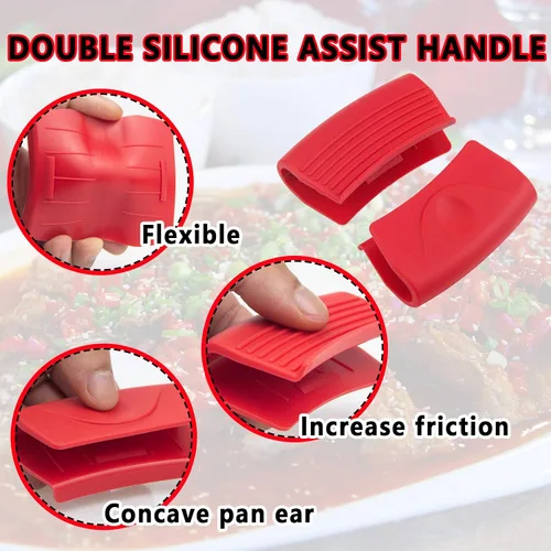 Vista 3 de 6 soportes de silicona para mango caliente, cubierta para ollas, funda antideslizante para ollas, resistente al calor, mango para utensilios