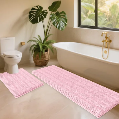 Vista 68 de ACCUMTEK - Juego de alfombras de baño a rayas beige de 3 piezas, ultrasuaves, antideslizantes de chenilla, alfombras de baño mullidas y absorbentes