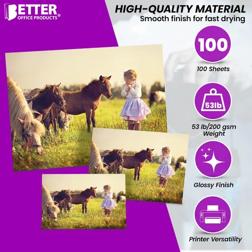 Vista 3 de Better Office Products Paquete variado de papel fotográfico brillante, 100 hojas en total