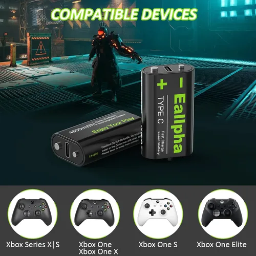 Vista 5 de Paquete de 2 baterías de control recargables compatibles con Xbox Series XSXbox OneXbox One SXbox One XXbox One Elite Controller, carga rápida