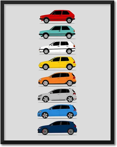 Vista 23 de Custom Car Posters Póster hecho a mano compatible con Volkswagen Golf GTI Generations e impresión de VW GTI (modelos de coche: MK1 a MK8)