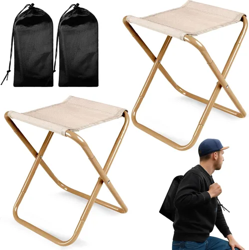 Vista 9 de Taburete de campamento, paquete de 2 taburetes plegables portátiles con bolsa de transporte, silla plegable portátil de 12 pulgadas, taburete