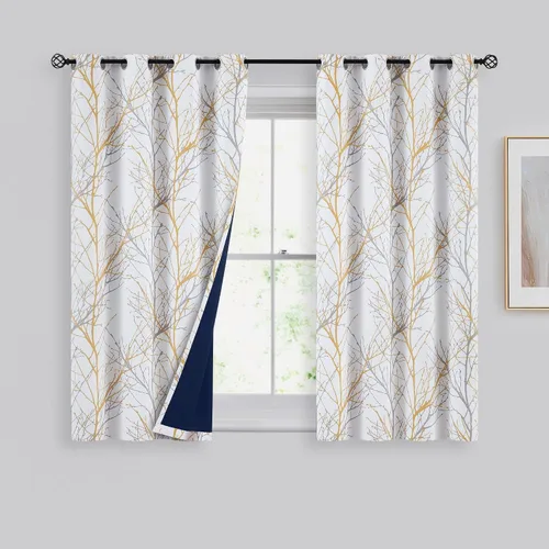 Vista 13 de FMFUNCTEX Cortinas 100% opacas para dormitorio, cortinas de ramas de árbol blanco y negro de 54 pulgadas de largo para sala de estar, cortinas