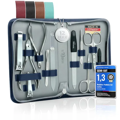 Vista 12 de Juego de manicura para mujeres y hombres – Kit de aseo profesional de 12 piezas con herramientas de primera calidad, funda de cuero genuino y lima