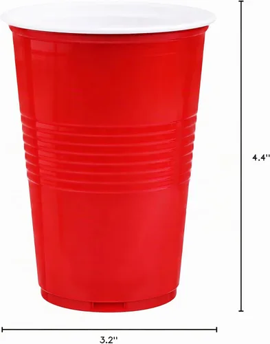 Vista 2 de TashiBox Vasos de plástico desechables para fiestas de 12 oz (rojo, 100)