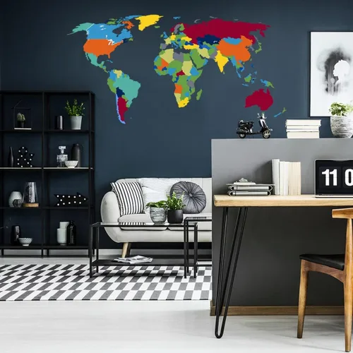 Vista 6 de Calcomanía de pared de mapa del mundo grande, para dormitorio, sala de juegos, habitación de niños, decoración mural – Art of Home removible vinilo