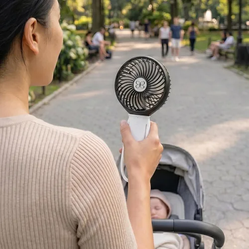 Vista 2 de KidCo Buggygear - Ventilador turbo recargable USB de 3 velocidades con banco de energía y linterna LED, equipo de buggy, color blanco/negro