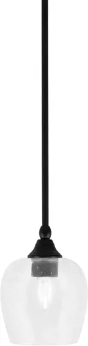 Vista 217 de Toltec Lighting Tallo Colgado Mini colgante, acabado de cobre negro, 3.5" cuadrado humo burbuja vidrio