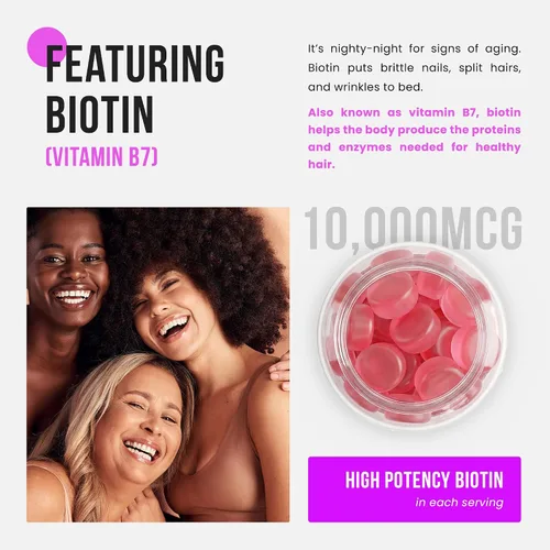 Vista 2 de NutraChamps Gomitas de biotina sin azúcar de 10000 mcg [alta potencia] – Cabello saludable, piel y uñas para mujeres, hombres y niños – 5000 mcg