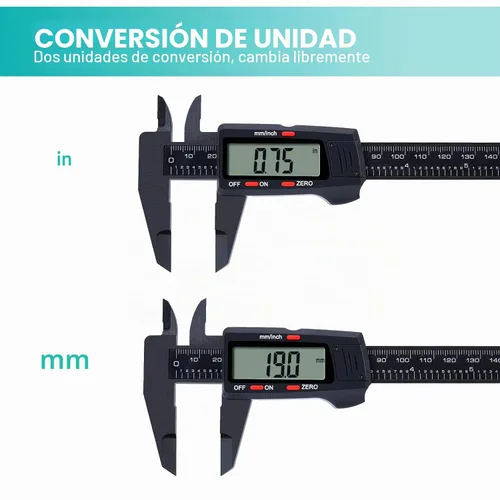 Vista 3 de Kynup - Calibrador digital, herramienta de medición con pantalla LCD, calibrador electrónico de micrómetro con función de apagado automático