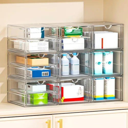 Vista 4 de caktraie - Organizador de maquillaje acrílico versátil, organizador de cajones - Almacenamiento de escritorio transparente para cosméticos