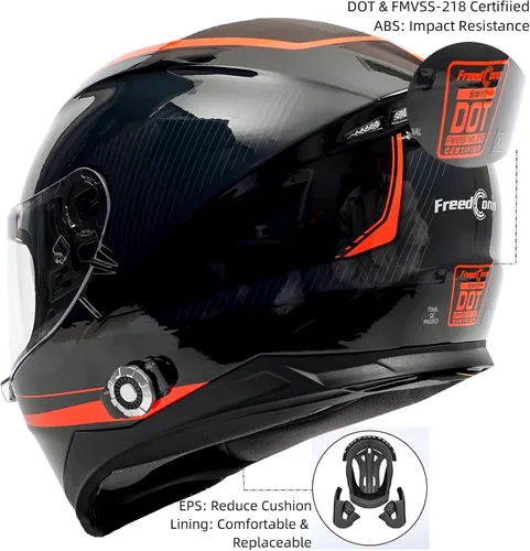 Vista 7 de Casco de cara completa FreedConn para motocicleta con Bluetooth 5.0 integrado, intercomunicador de 2 vías, con clasificación FMVSS-218, comunicación