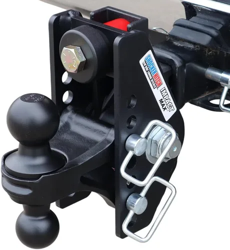 Vista 2 de Shocker Impact Max Cushion Hitch y bola combinada, elevación de 4" a caída de 4", se adapta a enganche de 2-1/2", negro, combo con bolas de 2