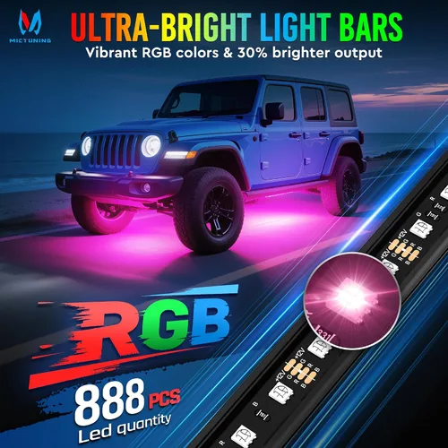 Vista 2 de MICTUNING U8 RGB - Barra de luz LED de brillo bajo, control remoto dual, tira de luz LED multicolor para debajo del cuerpo del auto con carcasa