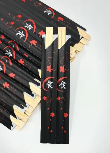 Vista 6 de ROYALNA 60 pares de palillos palillos desechables de bambú prémium tratados con rayos UV con mangas y separados (bambú, 60 pares)