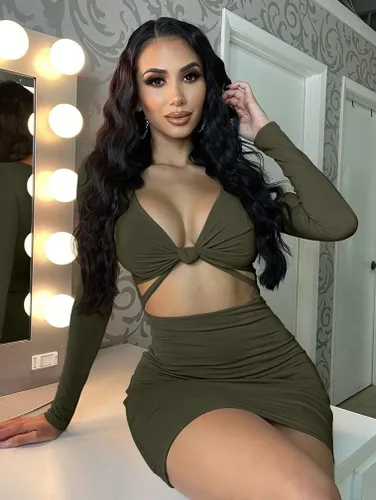 Vista 5 de XXTAXN - Vestido corto sexy para mujer con cuello en V profundo y manga larga