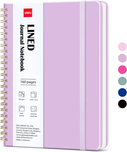 Vista 10 de deli Black Lined Spiral Journal Notebook, 160 Pages, A5 (5.5"x8") Hardcover Writing Notebook, College Ruled Spiral Bound Journal for Women & Men
