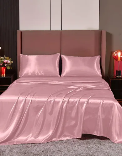 Vista 8 de Juego de sábanas de satén de seda de 4 piezas Sábana bajera Sábana encimera Funda de almohada Calidad de hotel sedoso suave y lujoso