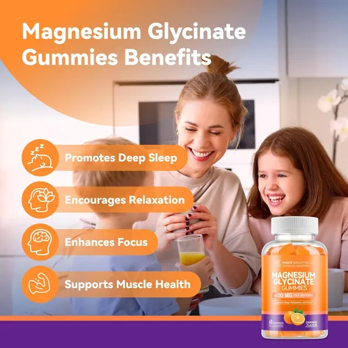 Vista 7 de Gomitas de glicinato de magnesio 600mg, sin OMG, sin gluten, gomitas de magnesio para adultos y niños, sueño, relajación y enfoque, sabor a naranja