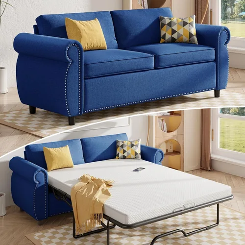 Vista 12 de Mjkone Sofá cama extraíble de tamaño matrimonial con colchón de espuma de 3.2 pulgadas, sofá cama convertible 2 en 1 con reposabrazos de cabeza