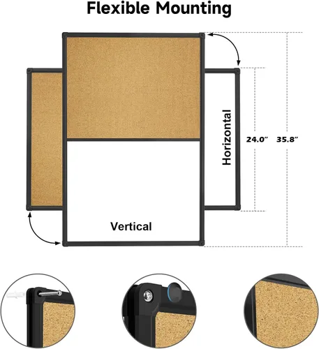 Vista 4 de XBoard Pizarra blanca magnética de 36 x 24 pulgadas, pizarra blanca combinada de borrado en seco/tablero de corcho, pizarra blanca magnética +