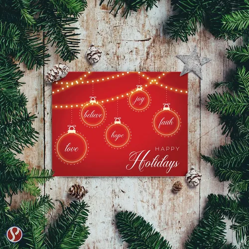 Vista 3 de Tarjetas de felicitación 2026 "Happy Holidays, Love, Faith, Hope, Joy, Believe" - Felicidades de Navidad y Año Nuevo, invitaciones, tarjetas