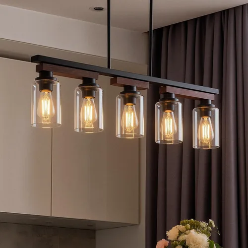 Vista 10 de 4 lámparas de isla de cocina y accesorios de iluminación de comedor de granja sobre mesa, colgante rústico ajustable para techo - Diseño giratorio