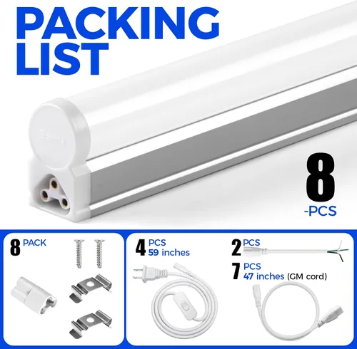 Vista 8 de Barrina (Paquete de 8) Artefacto único integrado LED T5, 4 pies, 2200lm, 5000K, 20W, luz para tienda, techo y debajo del gabinete, listada ETL