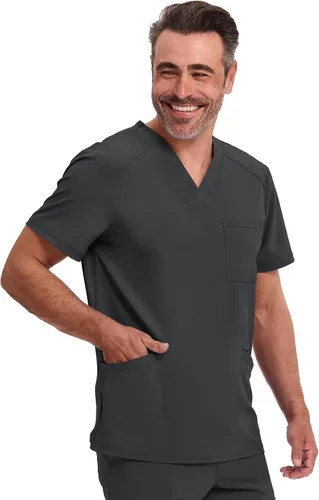 Vista 7 de Cherokee Infinity Men's V-Neck Scrub Top with 3 Pockets and 360° Stretch Negro
