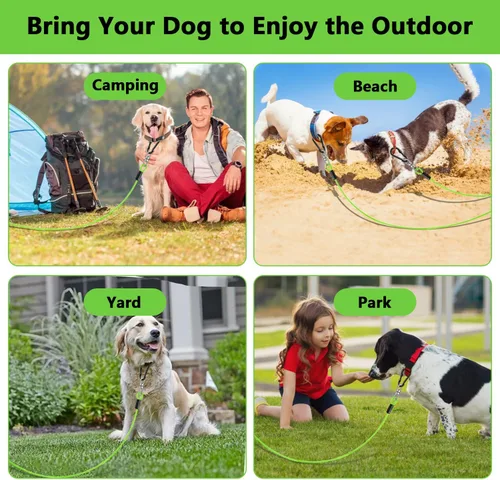 Vista 6 de Cable de amarre para perros de 10 pies a 300 libras, cables resistentes para perros y patios con gancho giratorio, línea de correa para perros