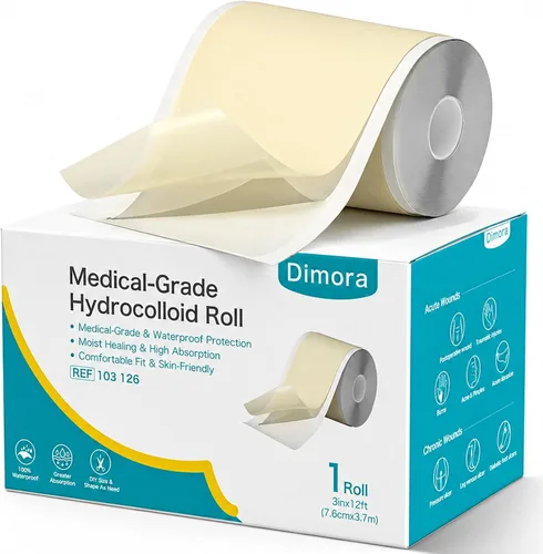 Vista 12 de Dimora Rollo de vendaje hidrocoloide de grado médico (2 pulgadas x 16 pies), apósitos hidrocoloides altamente absorbentes para el cuidado