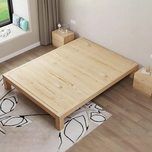 Vista 4 de LITFAD Marco de cama escandinavo, cama de madera maciza, cama estándar con listones de madera (no necesita somier) Colchón de palma de coco – Cama +