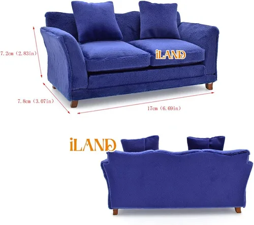 Vista 4 de iLAND Muebles modernos para casa de muñecas en escala 1/12 de sofá en miniatura para sala de estar de casa de muñecas (terciopelo azul oscuro)