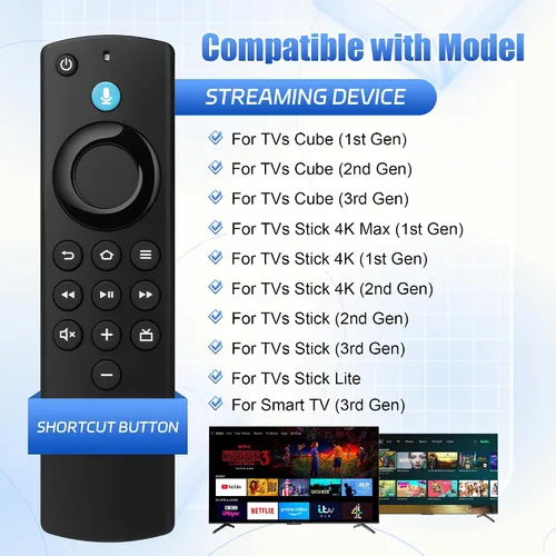 Vista 2 de Control remoto de TV de repuesto para todas las series Fire, compatible con Fire Smart TV Stick/TV Cube/Stick Lite/HD/4K Max/4K, Smart TV de 3ª