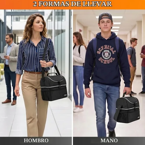 Vista 6 de OPUX Lonchera para hombres y mujeres, bolsa de almuerzo grande aislada para trabajo de adultos, lonchera de dos pisos para preparación de comidas