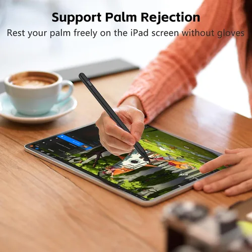 Vista 4 de Lápiz óptico para iPad 2018-2025 con rechazo de palma, carga más rápida, sensibilidad de inclinación, lápiz iPad compatible con Negro