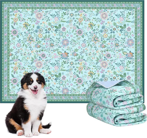Vista 14 de Almohadillas lavables para orina para perros, paquete de 2 almohadillas reutilizables súper absorbentes para cachorros con patrones de flores